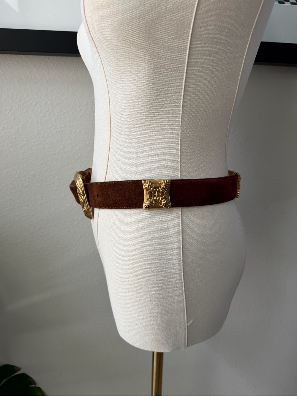 Vintage Brighton Multicolor Colorblock Suede Statement Brass Belt Sz Medium USA - Picture 4 of 15